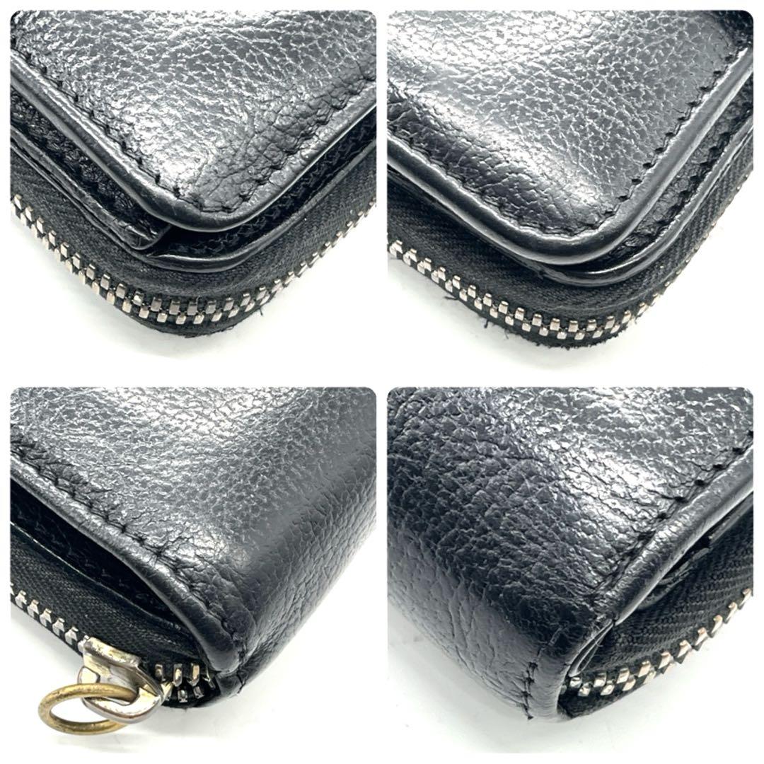 イルビゾンテ 二つ折り財布 ブラック レザー シボ 金ボタン ラウンドジップ