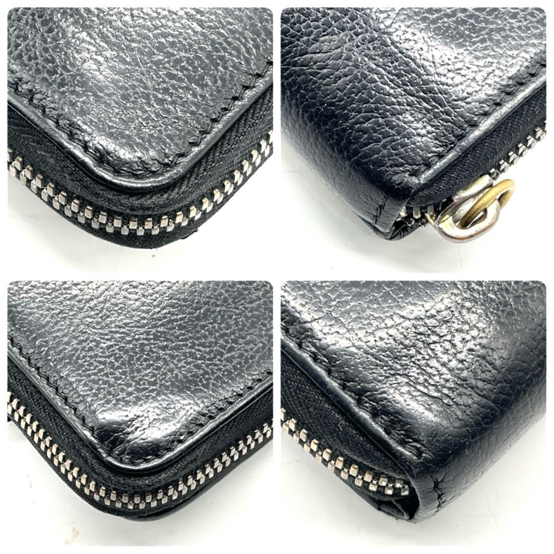 イルビゾンテ 二つ折り財布 ブラック レザー シボ 金ボタン ラウンドジップ