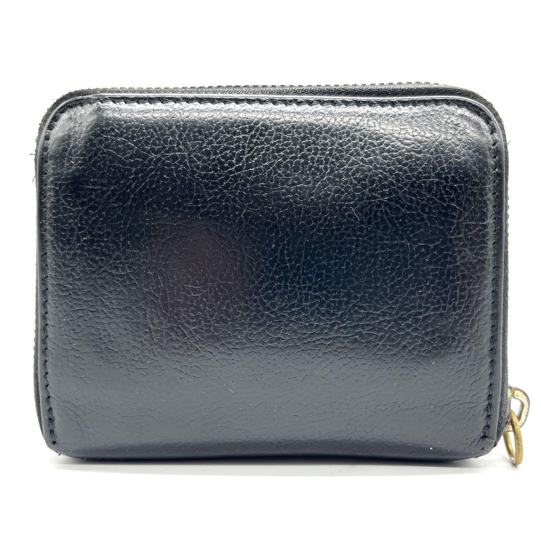 イルビゾンテ 二つ折り財布 ブラック レザー シボ 金ボタン ラウンドジップ