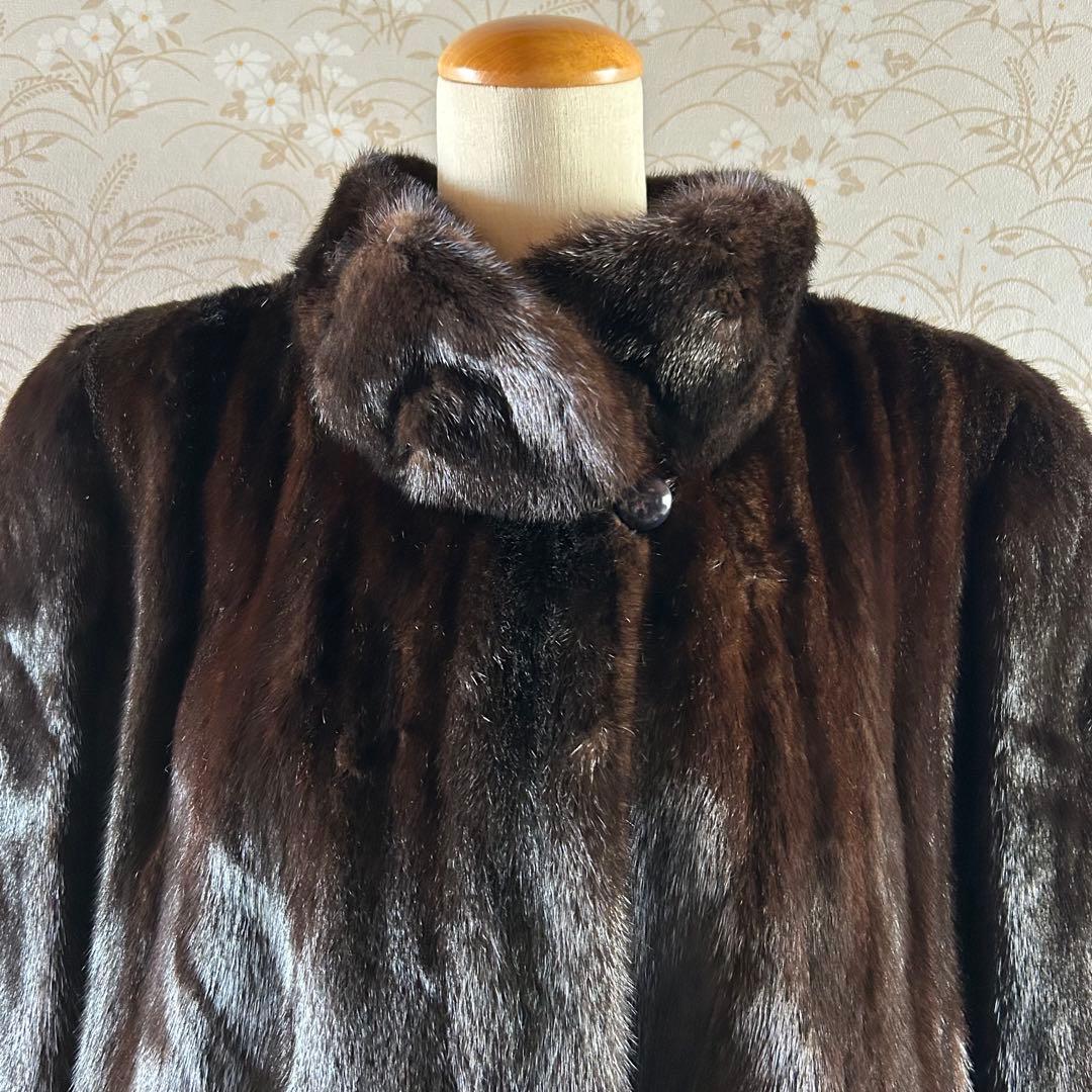高級 SAFURON OSFUR ダークブラウン ミンクファーロングコート