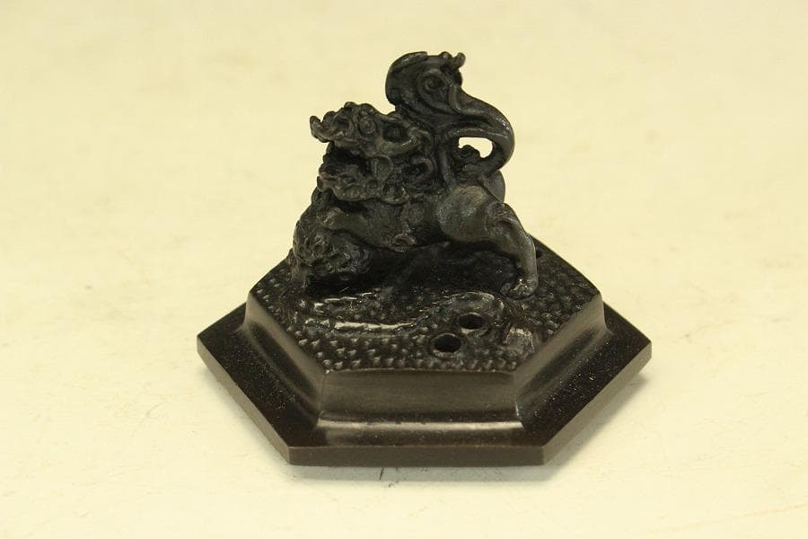 銅製 六角 象足 獅子蓋 香炉 未使用 共箱(LC790)