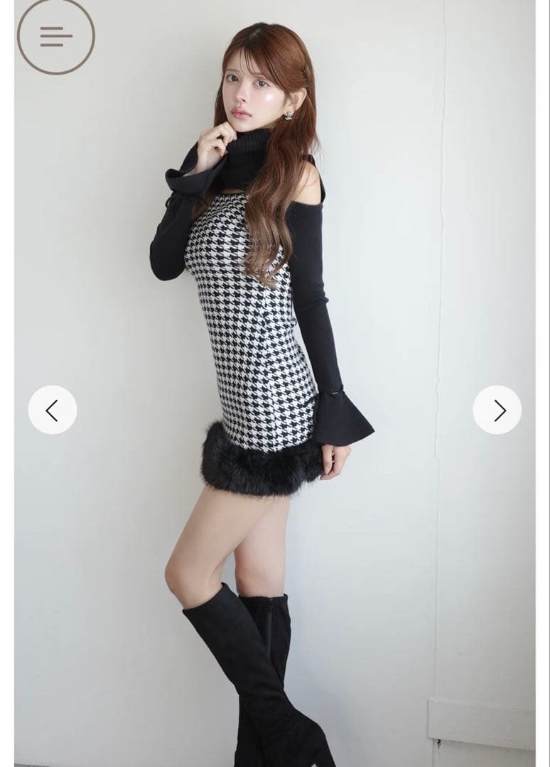 Randy 2wayハウンドトゥースファーミニワンピース