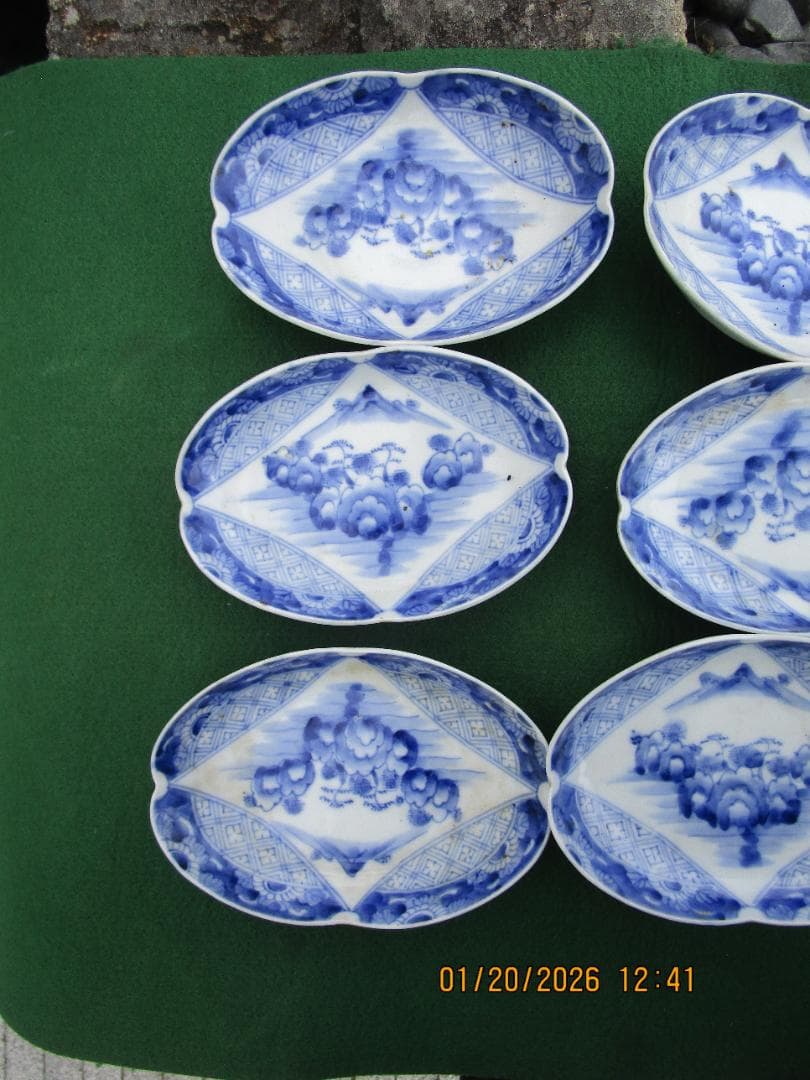 古伊万里　明治頃の焼き物　楕円形　食器皿　無傷　染付　10枚