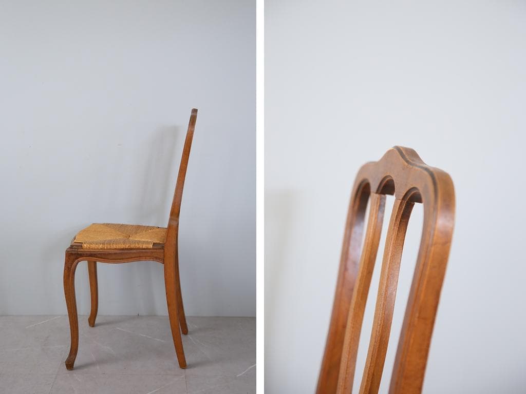 フランスアンティーク猫脚ダイニングチェア/イス/ラッシュシート(90-164-1