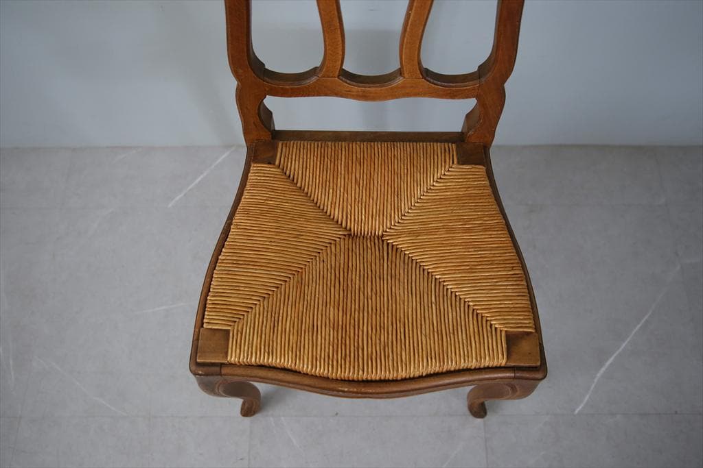 フランスアンティーク猫脚ダイニングチェア/イス/ラッシュシート(90-164-1