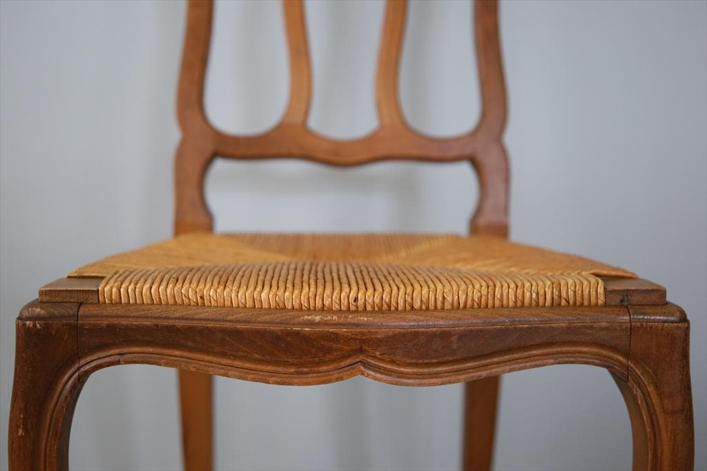 フランスアンティーク猫脚ダイニングチェア/イス/ラッシュシート(90-164-1