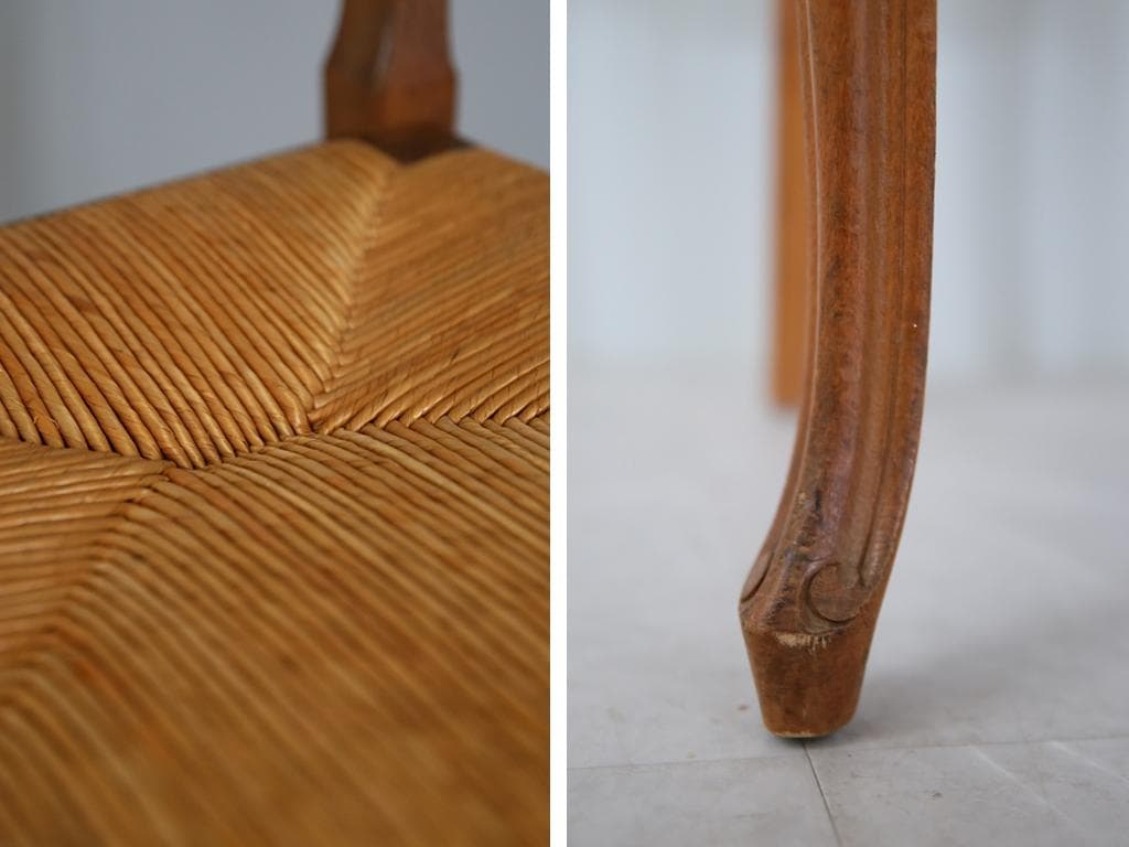 フランスアンティーク猫脚ダイニングチェア/イス/ラッシュシート(90-164-1