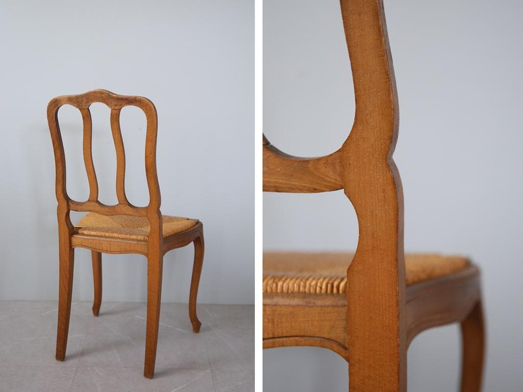 フランスアンティーク猫脚ダイニングチェア/イス/ラッシュシート(90-164-1