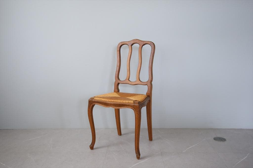 フランスアンティーク猫脚ダイニングチェア/イス/ラッシュシート(90-164-1