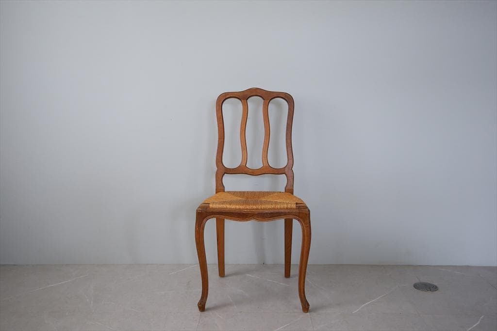 フランスアンティーク猫脚ダイニングチェア/イス/ラッシュシート(90-164-1