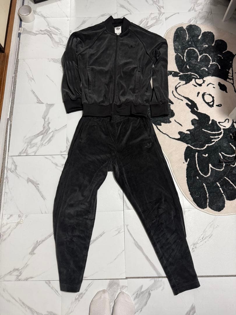 adidas ベロア セットアップ ブラック 上M 下S