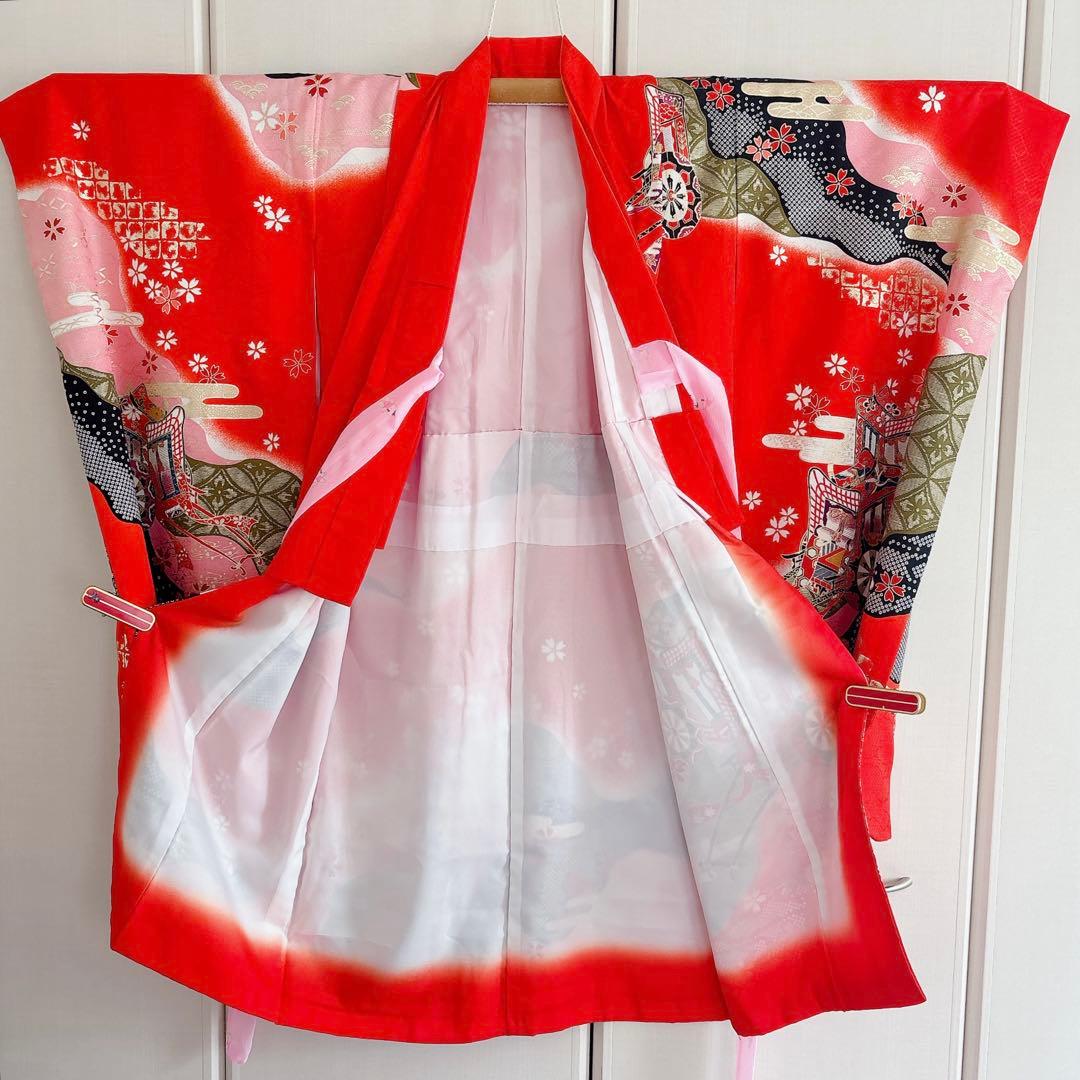 七五三　7歳　四つ身　正絹　子供　着物　作り帯　女の子　長襦袢　フルセット