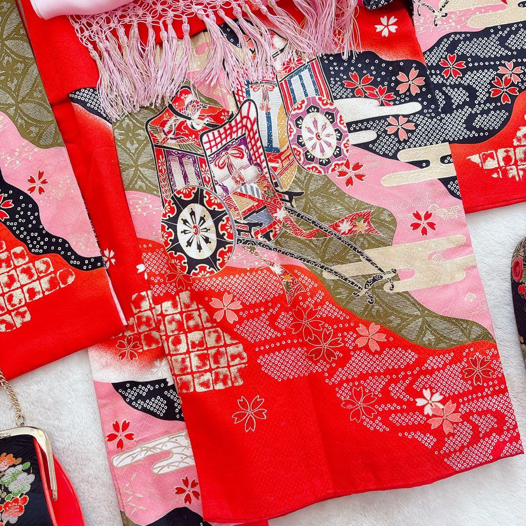 七五三　7歳　四つ身　正絹　子供　着物　作り帯　女の子　長襦袢　フルセット