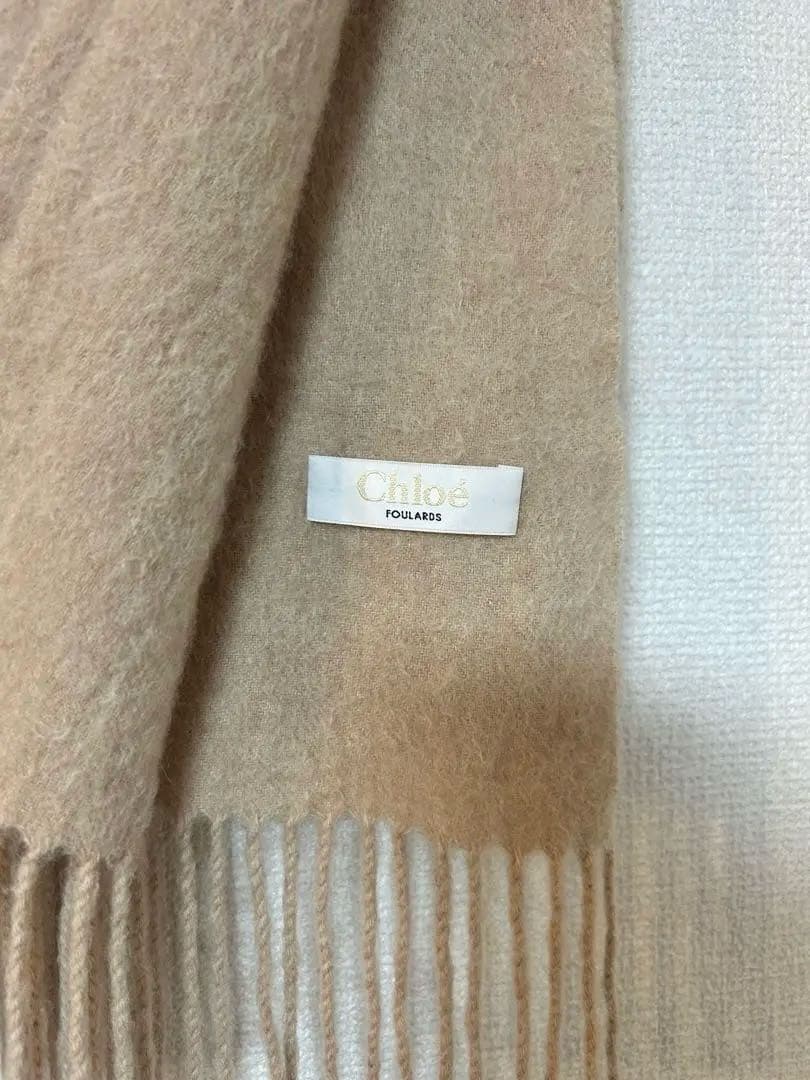 Chloé ピンクベージュ マフラー フリンジ付き