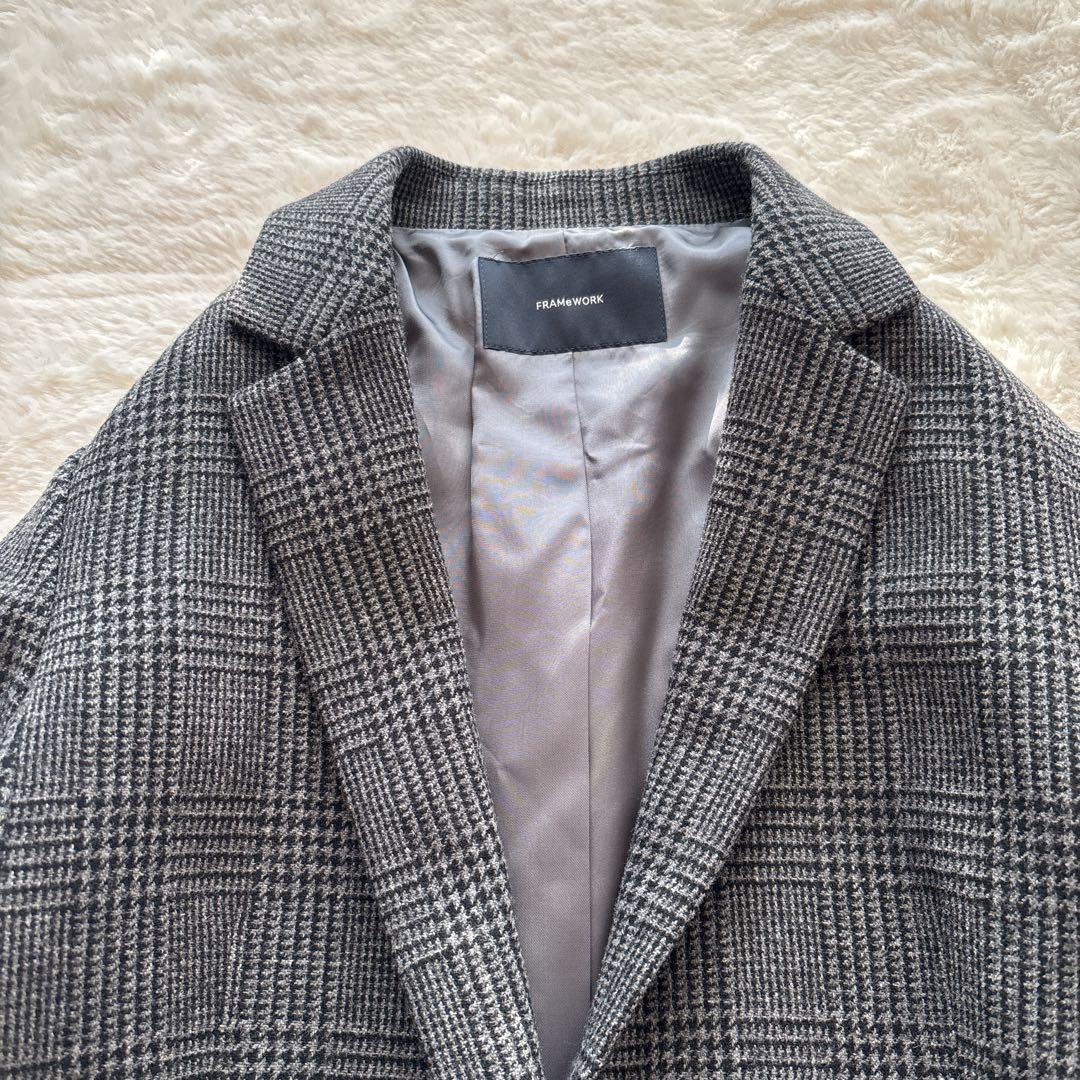 Framework グレンチェックツィードテーラードジャケット グレー ウール