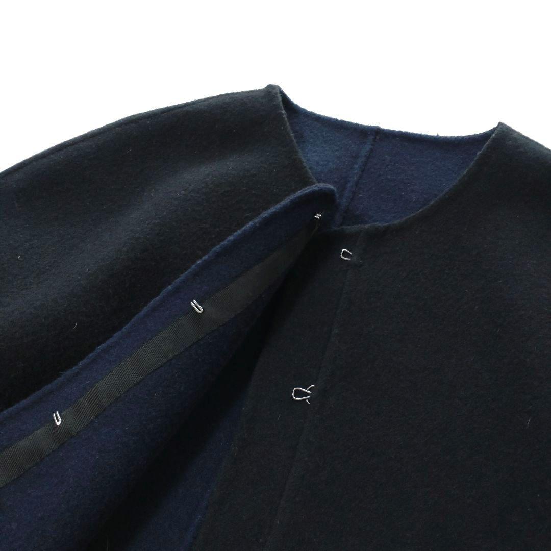 マーレンダム　ハーフリバーコート　ノーカラー　ウール　ボアポケット　黒　40