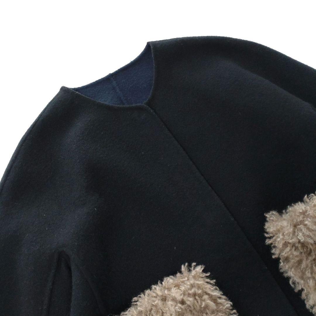 マーレンダム　ハーフリバーコート　ノーカラー　ウール　ボアポケット　黒　40