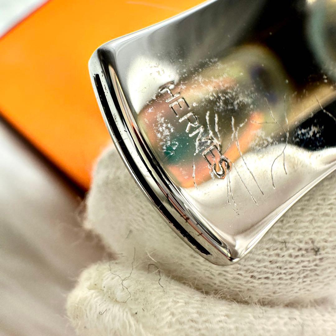 美品 エルメス ケリー ブレスレット バングル シルバー ブラウン 希少