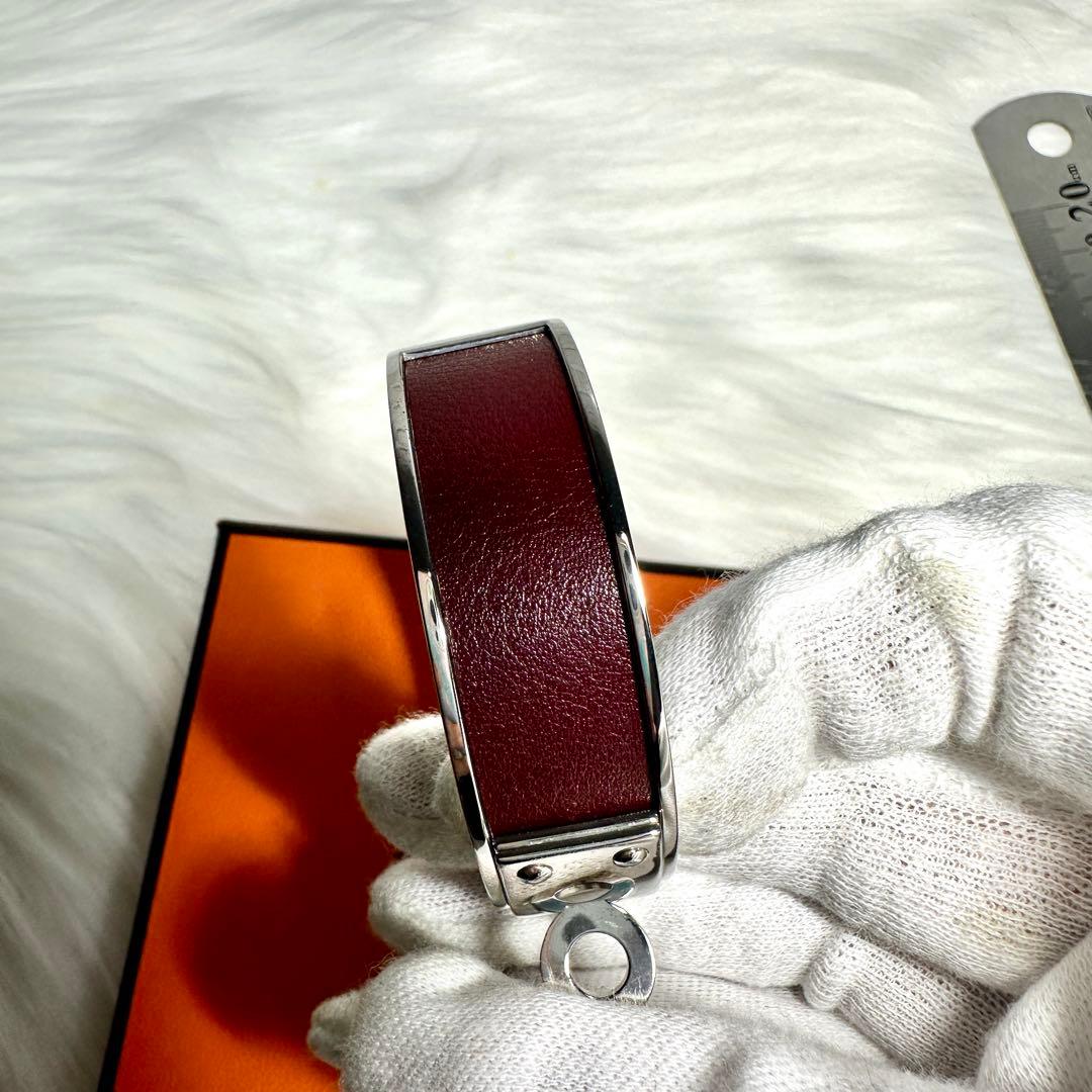 美品 エルメス ケリー ブレスレット バングル シルバー ブラウン 希少