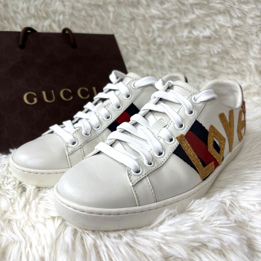 【美品】GUCCI グッチ　エース エンブロイダリー LOVED スニーカー