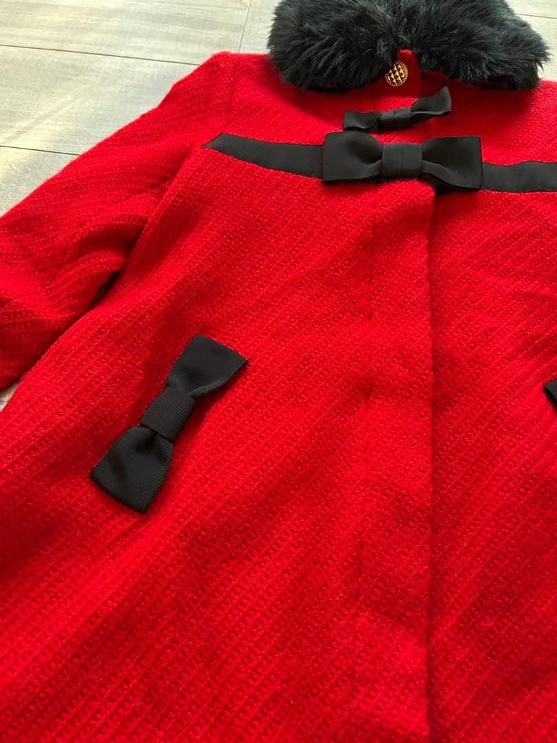アンジェリックプリティ　赤 ファー付きリボンAラインコート　金ボタン　ロリータ