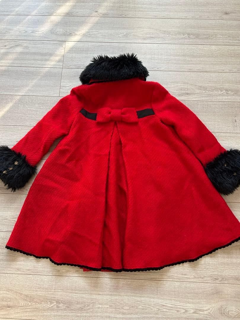 アンジェリックプリティ　赤 ファー付きリボンAラインコート　金ボタン　ロリータ