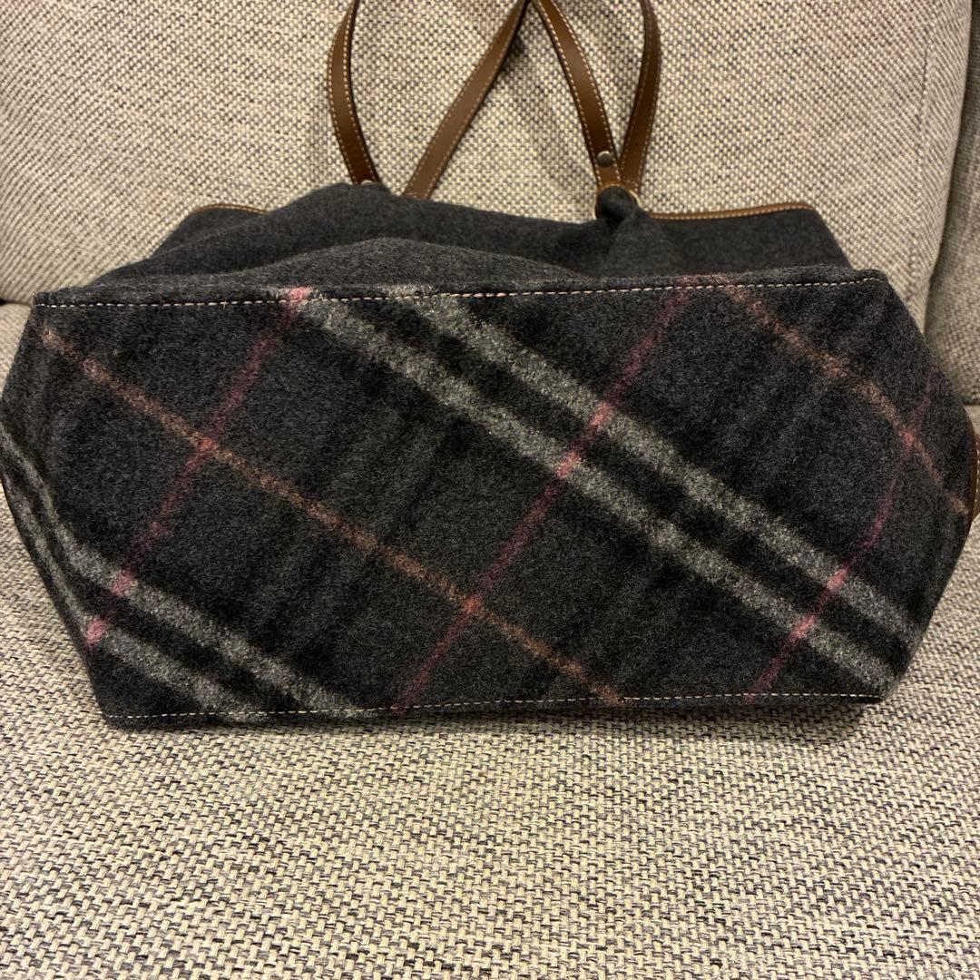 美品！バーバリーブルーレーベル　ウールトート　ノバチェック　チャコールグレー