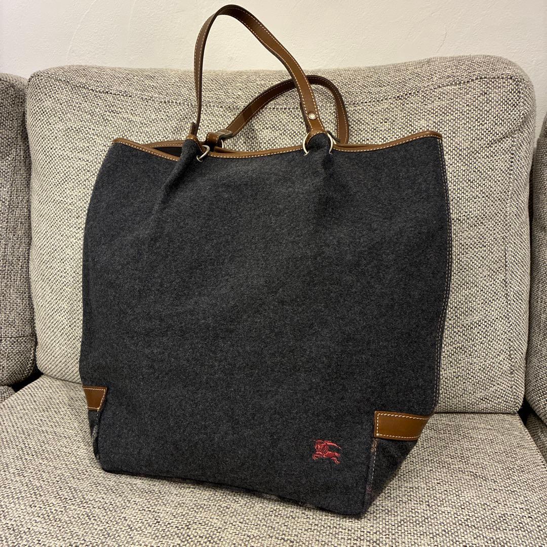 美品！バーバリーブルーレーベル　ウールトート　ノバチェック　チャコールグレー