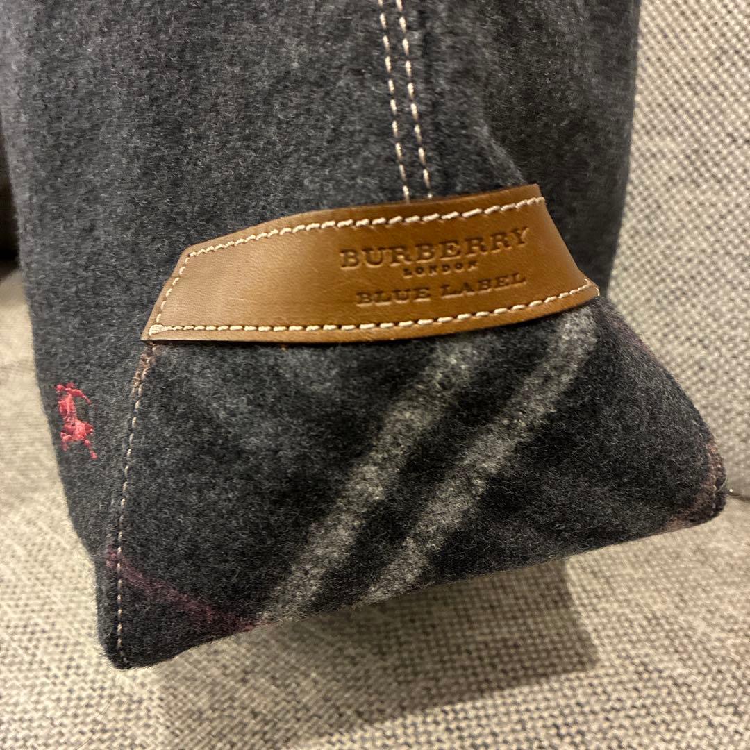 美品！バーバリーブルーレーベル　ウールトート　ノバチェック　チャコールグレー
