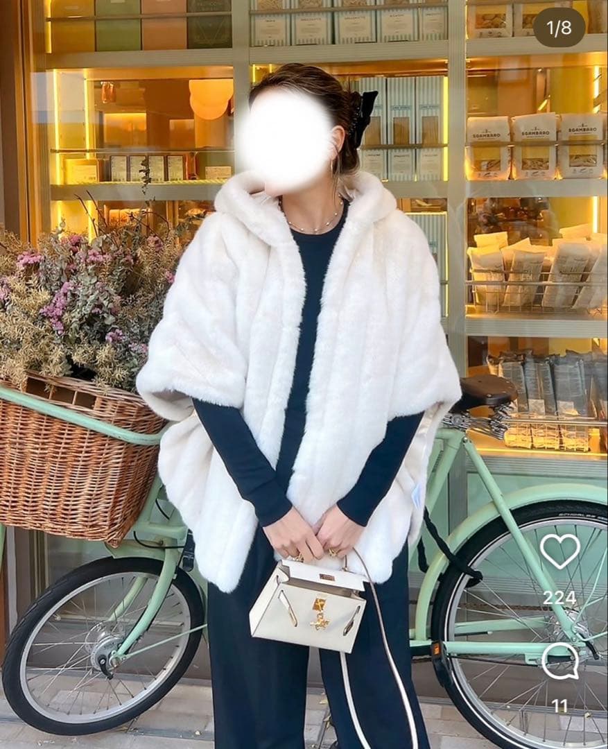 Lemonplet レモンプレット　エコファーフーデッドポンチョ　オフホワイト