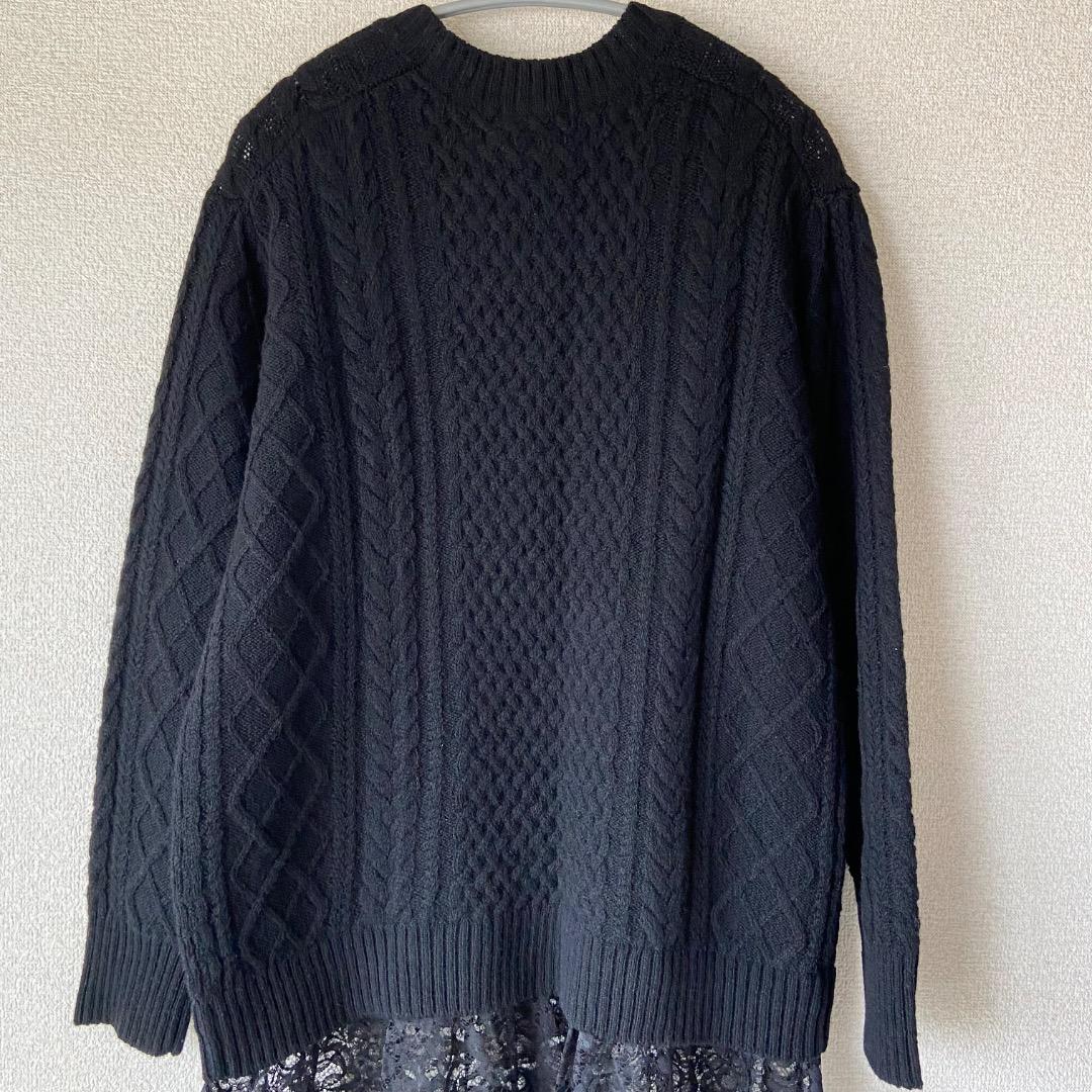 新品 zucca ズッカ ブラック ニットワンピース アランニット レース 黒