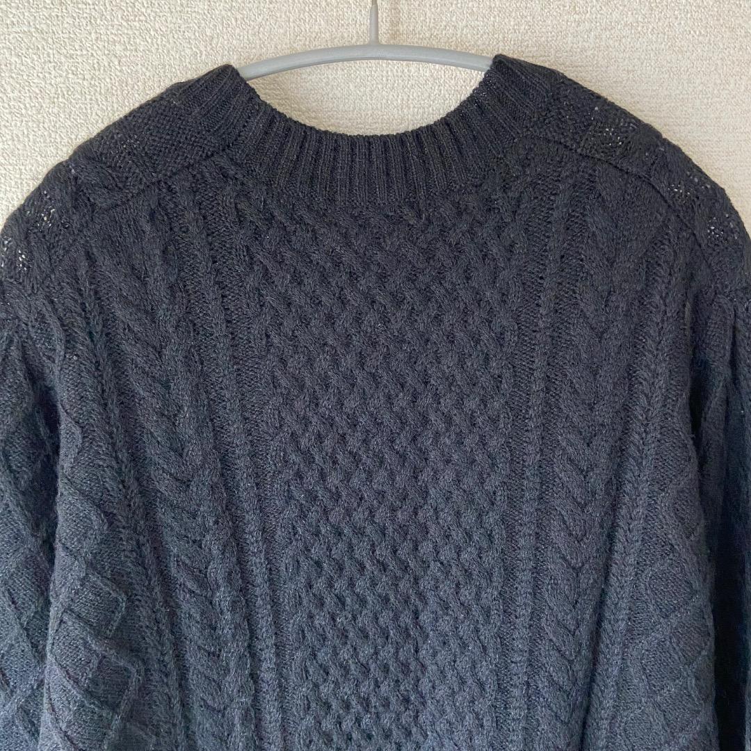 新品 zucca ズッカ ブラック ニットワンピース アランニット レース 黒