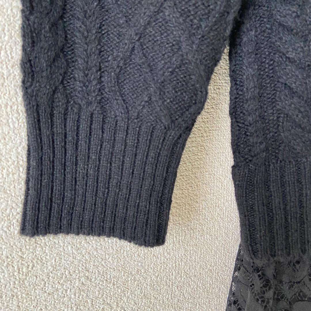 新品 zucca ズッカ ブラック ニットワンピース アランニット レース 黒