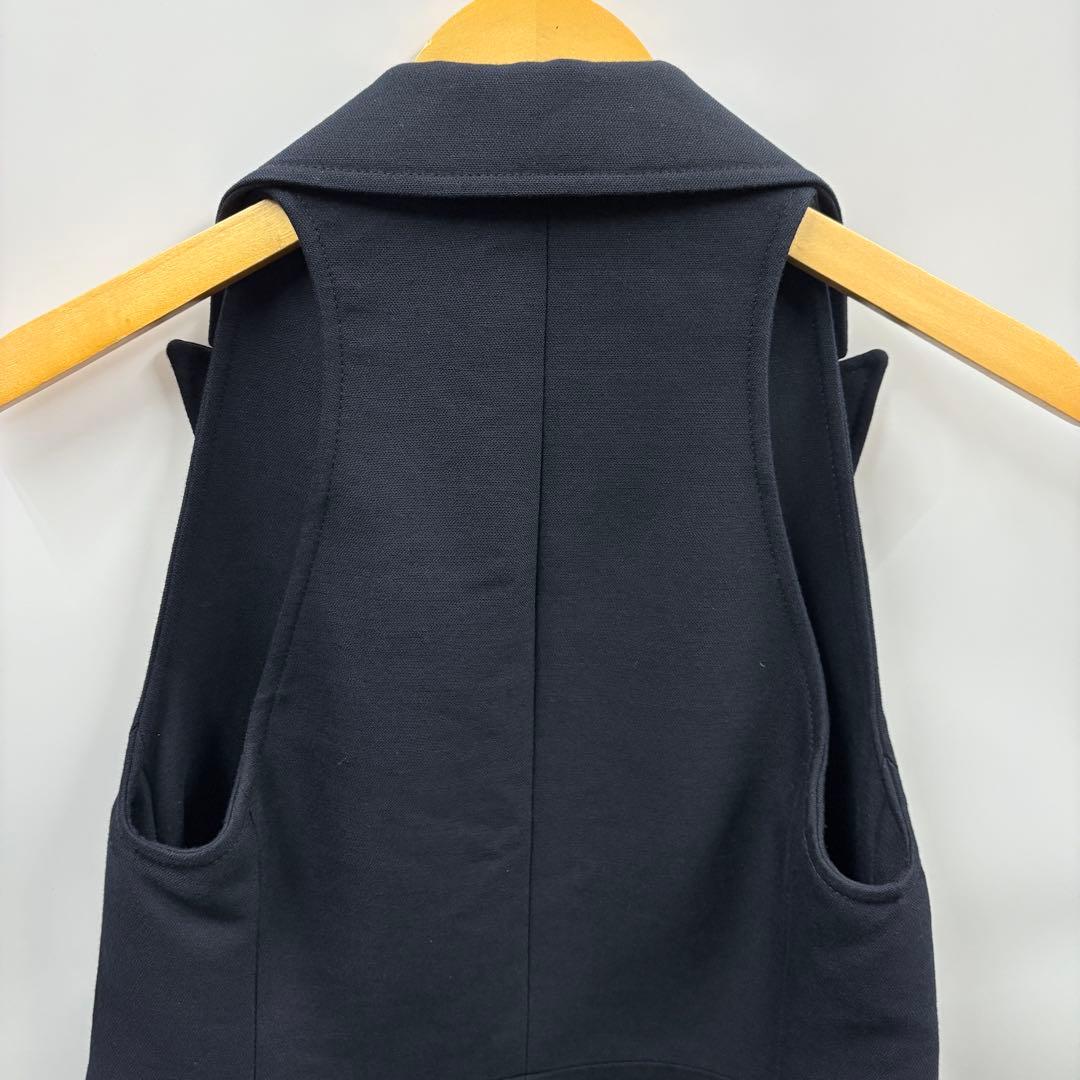 【N30】真贋済　HERMES エルメス　ジレ　ロングベスト　ネイビー　ウール