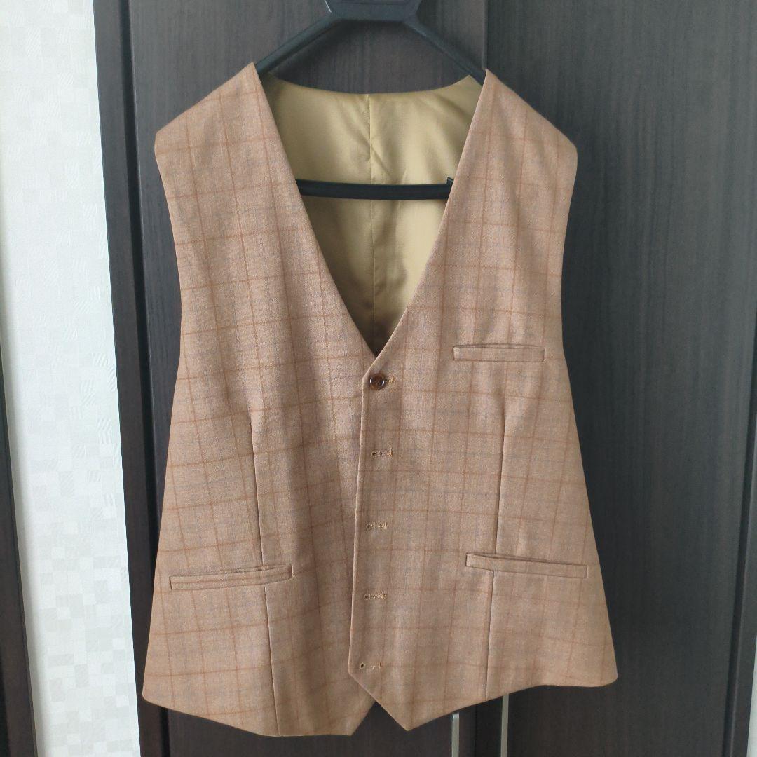 ベージュ チェック柄 ジャケット&ベストセット