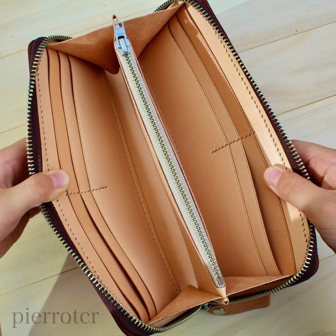 カービングラウンドファスナー　長財布　レザーカービング　カービングウォレット