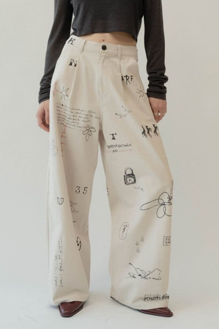 パンツ knuth marf high waist tattoo pants/white
