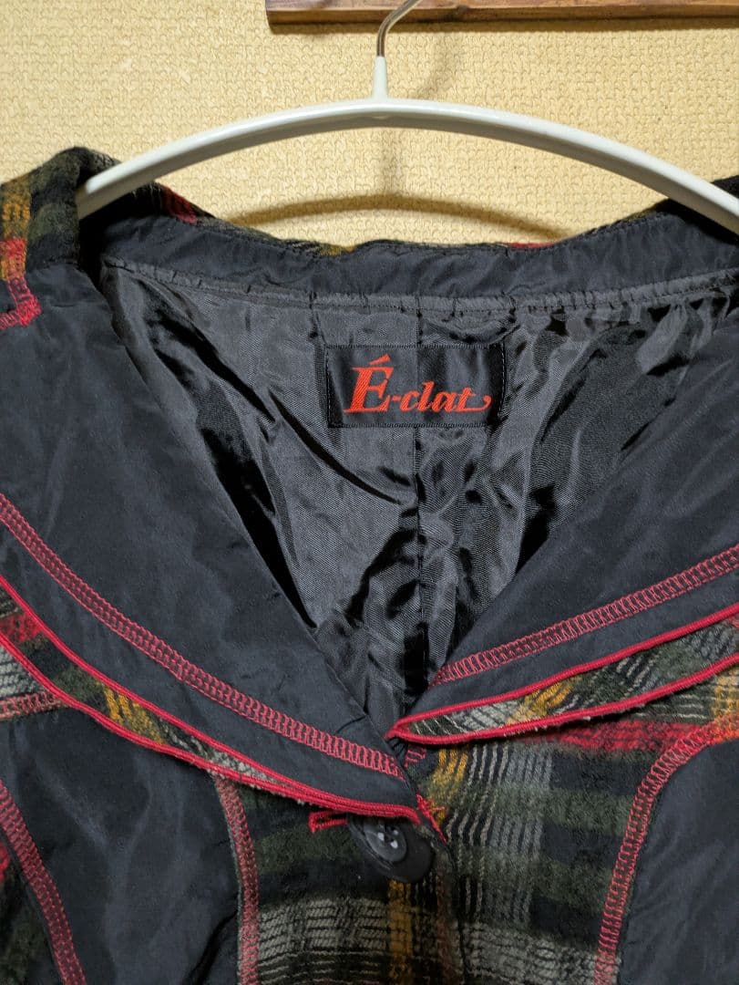 Eクラット エイココンドウチェック柄 テーラードジャケットウール78%42未使用