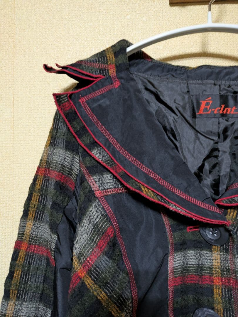 Eクラット エイココンドウチェック柄 テーラードジャケットウール78%42未使用