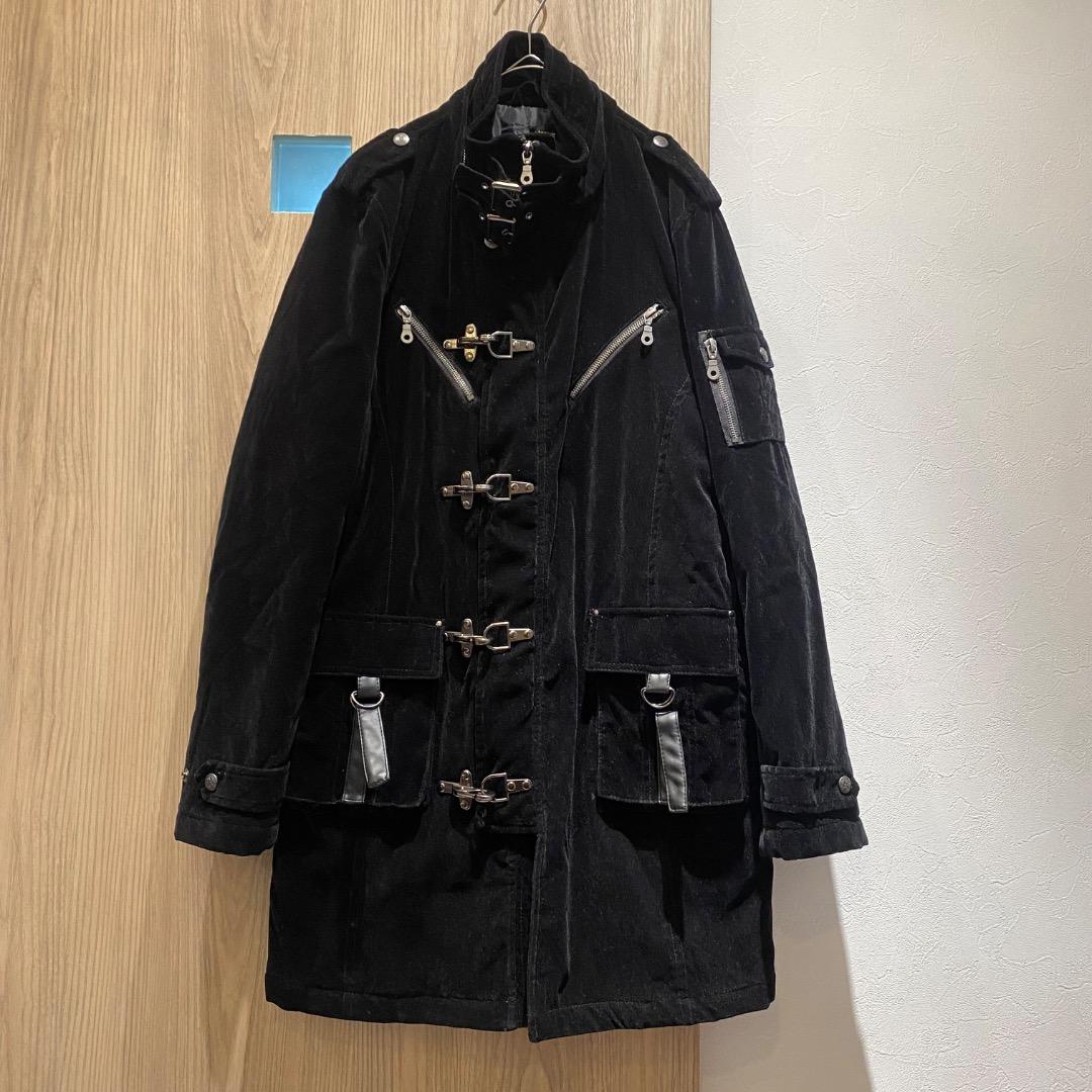 ネオお兄系 パンクy2k v系 ネックベルト ファスナー ギミック ベロアコート