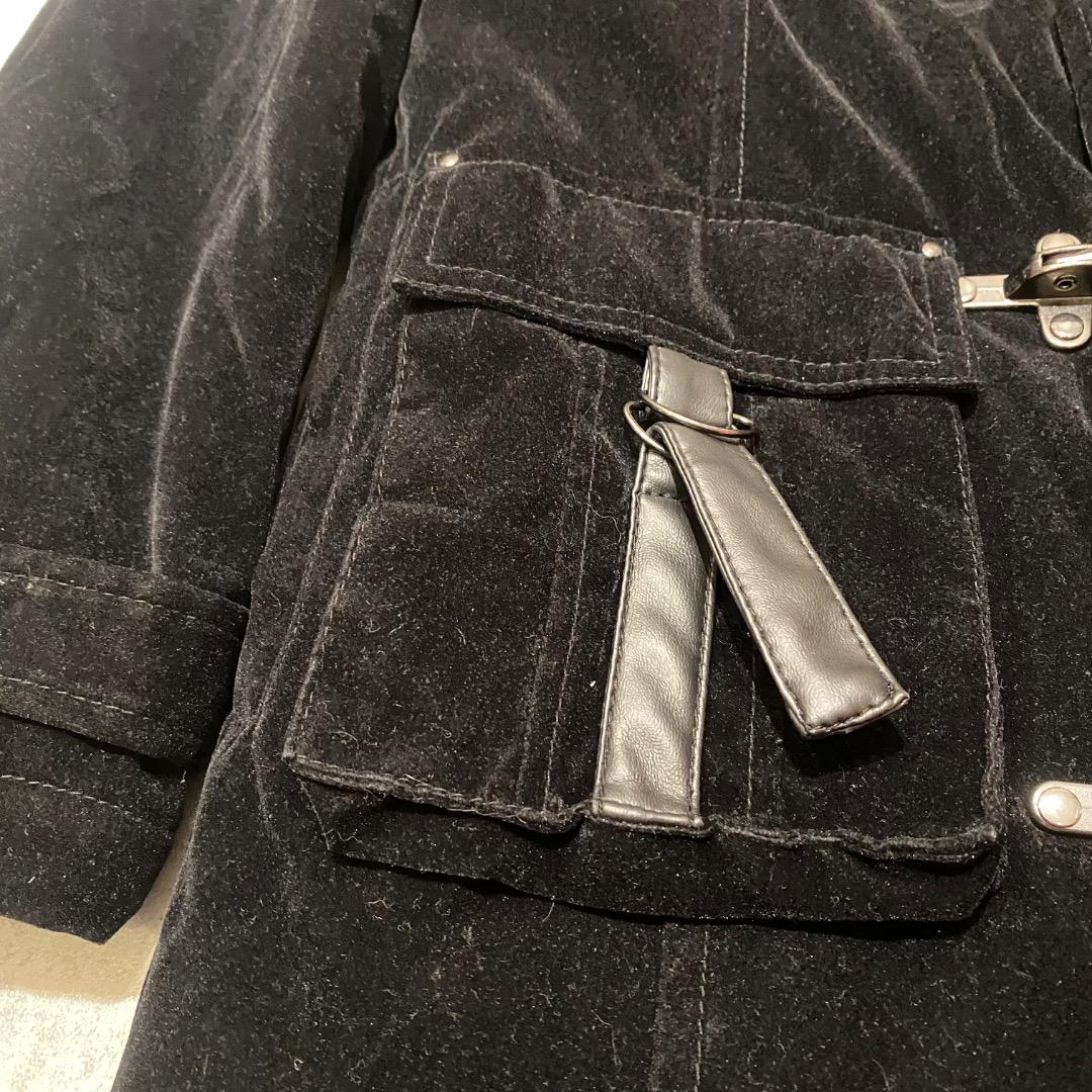 ネオお兄系 パンクy2k v系 ネックベルト ファスナー ギミック ベロアコート