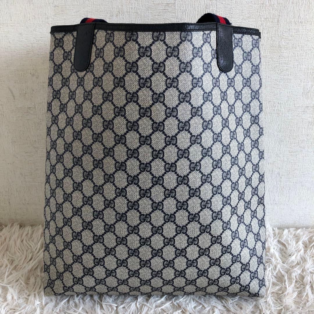 グッチ　トートバッグ　GG　PVCレザー　シェリーライン　ネイビー　ヴィンテージ