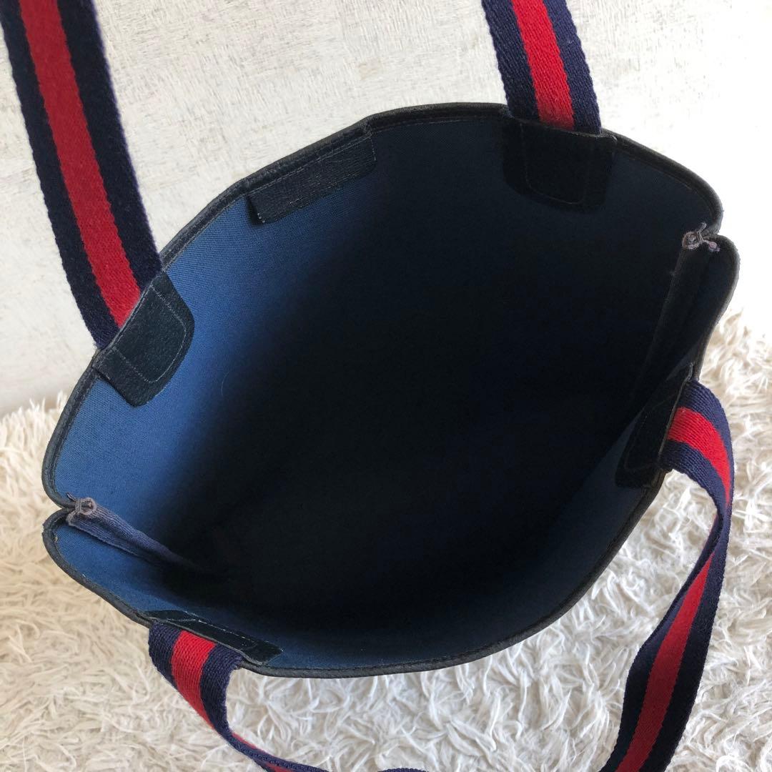 グッチ　トートバッグ　GG　PVCレザー　シェリーライン　ネイビー　ヴィンテージ