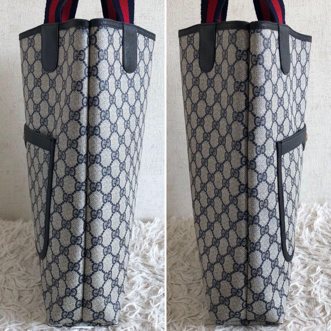 グッチ　トートバッグ　GG　PVCレザー　シェリーライン　ネイビー　ヴィンテージ