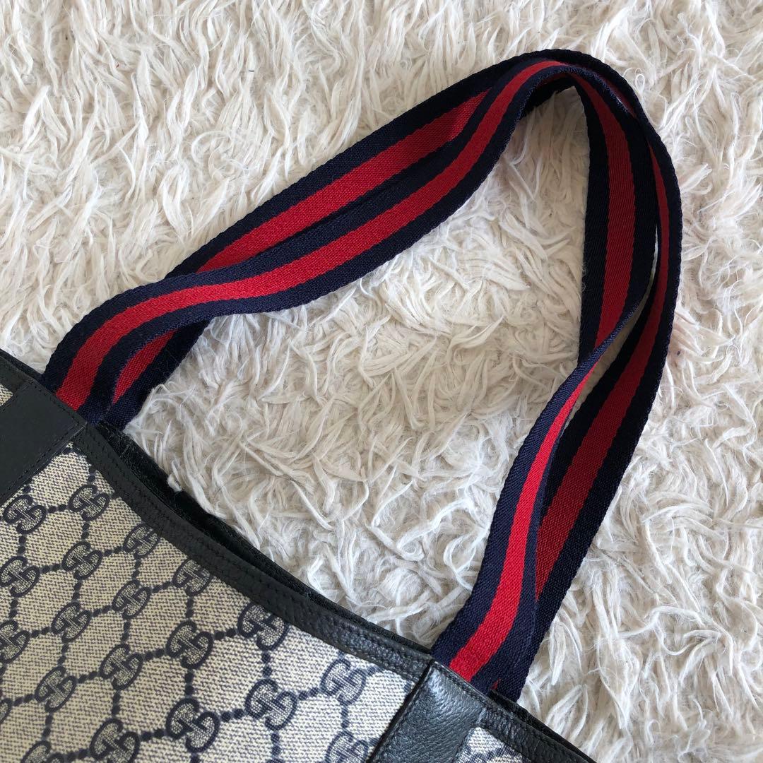 グッチ　トートバッグ　GG　PVCレザー　シェリーライン　ネイビー　ヴィンテージ