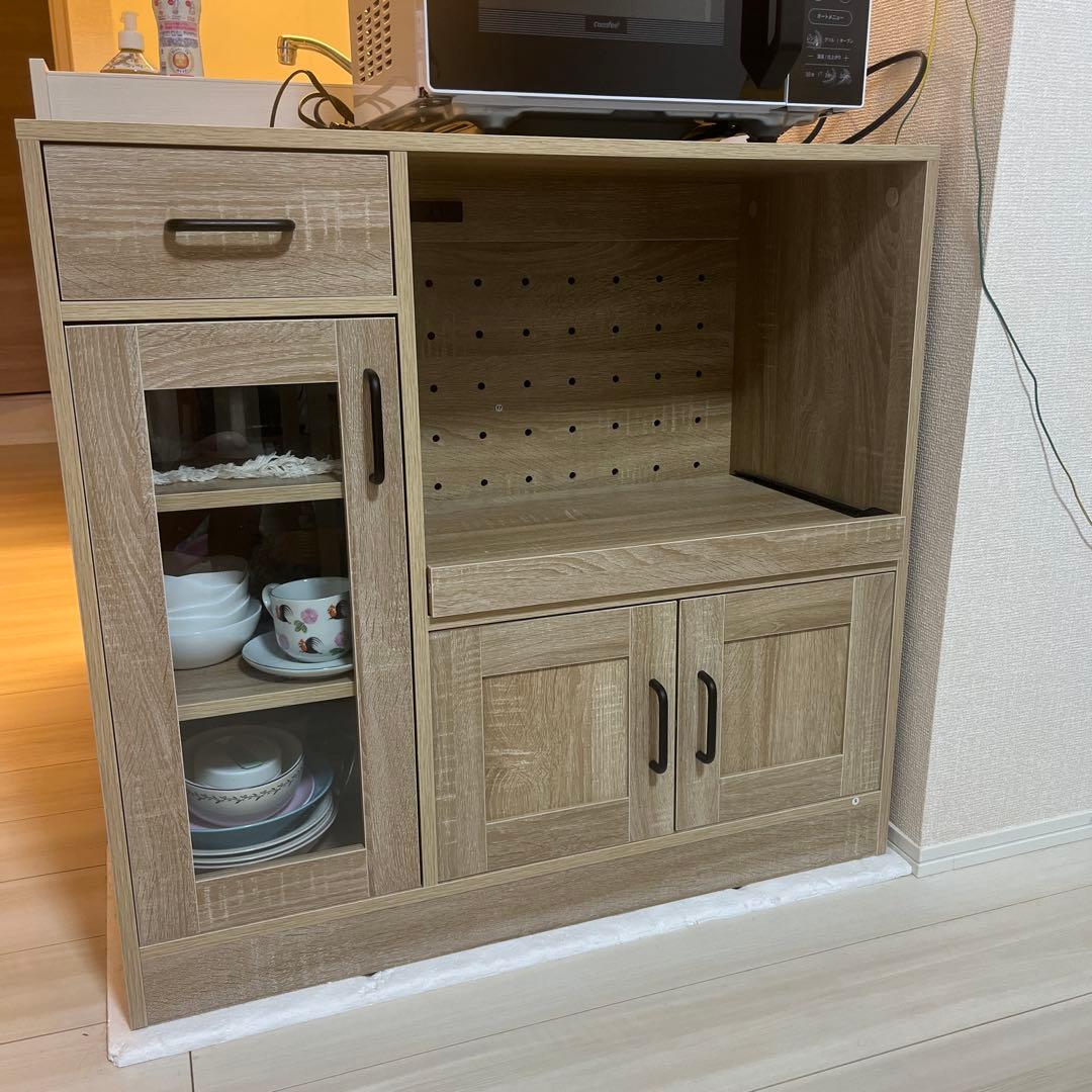 食器棚 収納棚 レンジ台 キッチン収納 ２口コンセント　組み立済 状態綺麗！