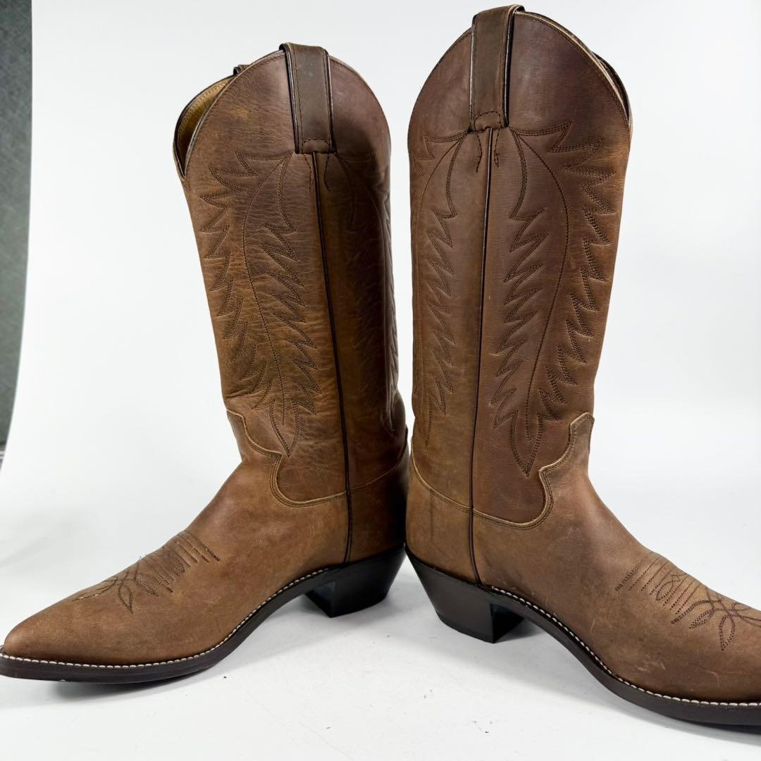 【美品】Justin ジャスティン ウエスタンブーツ（7,5）革靴　刺繍 茶