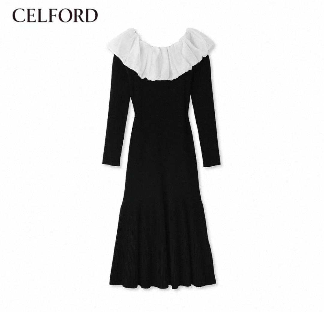新品セルフォードCELFORDエレガントケープデザインニットワンピースCWNO