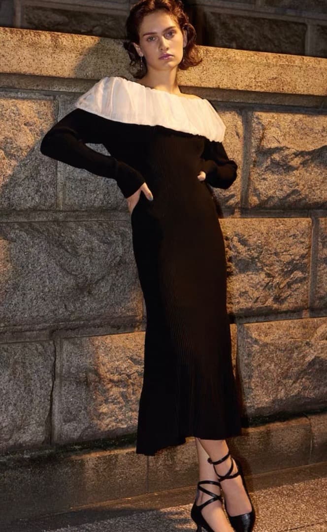 新品セルフォードCELFORDエレガントケープデザインニットワンピースCWNO