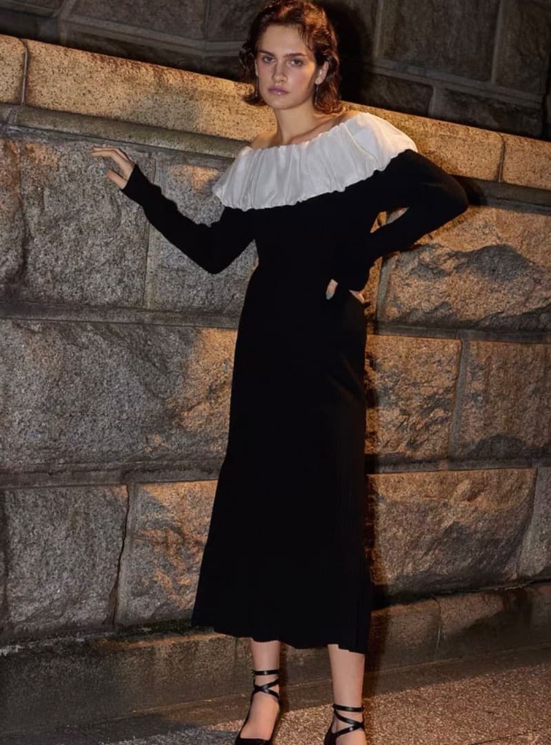 新品セルフォードCELFORDエレガントケープデザインニットワンピースCWNO